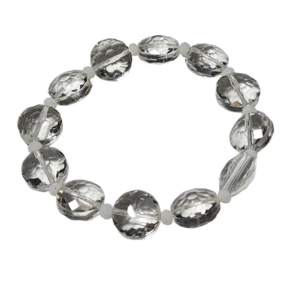 Minimalist Clear Faceted Beaded Chunky Stretch Bracelet Classic Fashion Jewelry - Picture 1 of 3